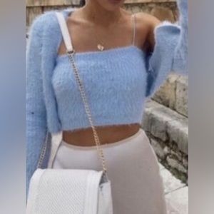 Zara light blue soft cropped cardigan knit sweater - NEW